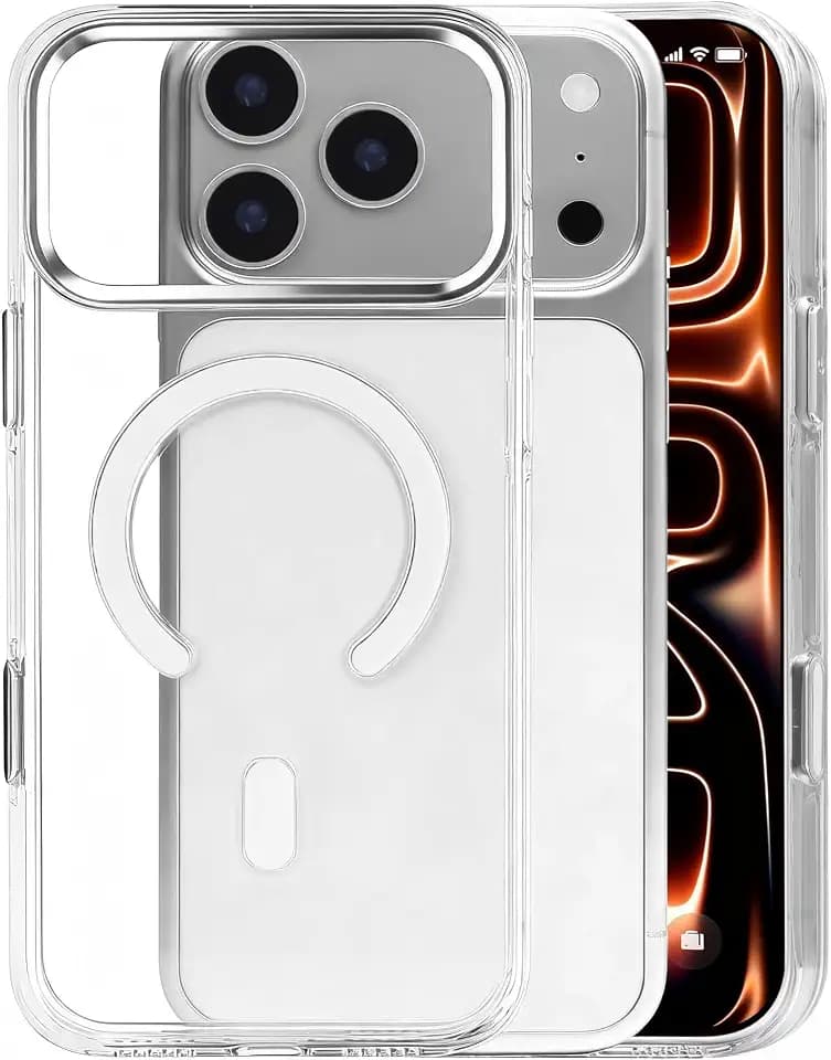 for iPhone 17 Pro Case Clear Magnetic Phone Cases 6.3" Slim Anti Yellowing Rugged Shockproof Protective Transparent Cell Cover Silver