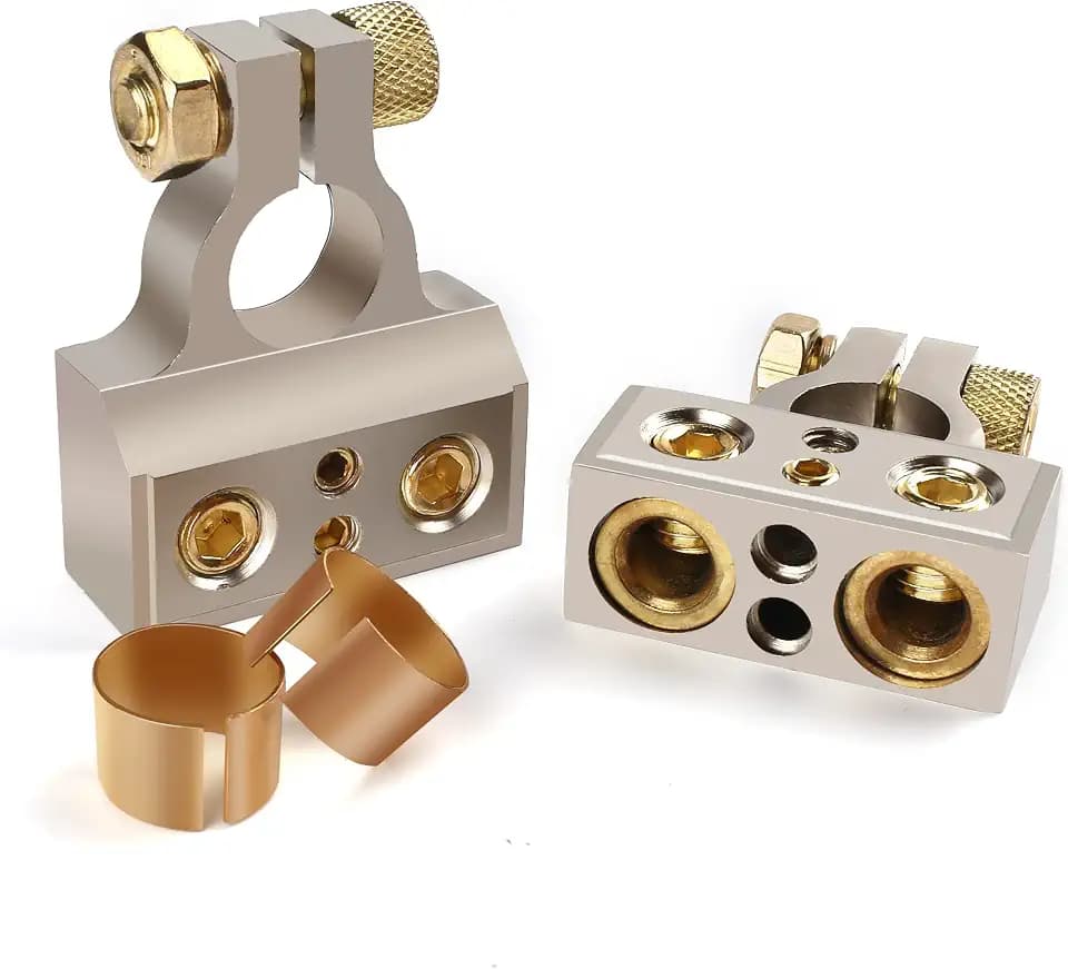 LotFancy Battery Terminal Connectors, 0/2/4/8/10 Gauge Positive & Negative Car Audio Battery Terminals with Spacer Shims, Auto Car Marine Boat Terminals Replacement, 1 Pair