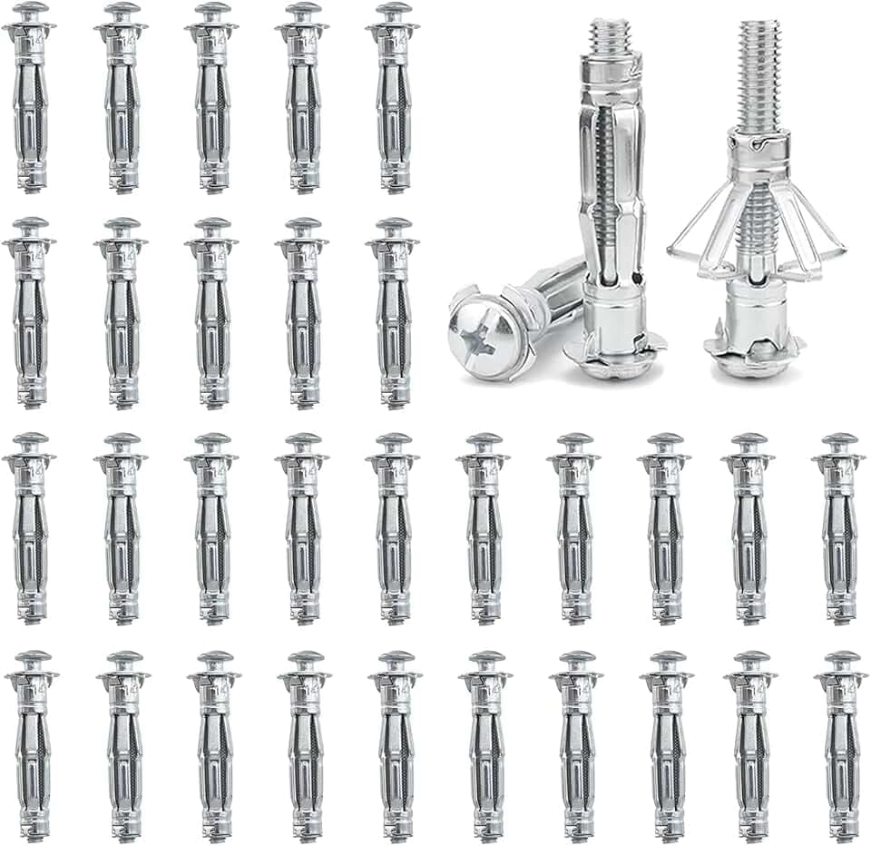 50 Stück Hohlraumdübel Metall-M4x32mm Hohlwanddübel Verzinkt Metalldübel Spreizdübel für Befestigungen in Gipskartonplatten, Hohlwände, Spanplatten