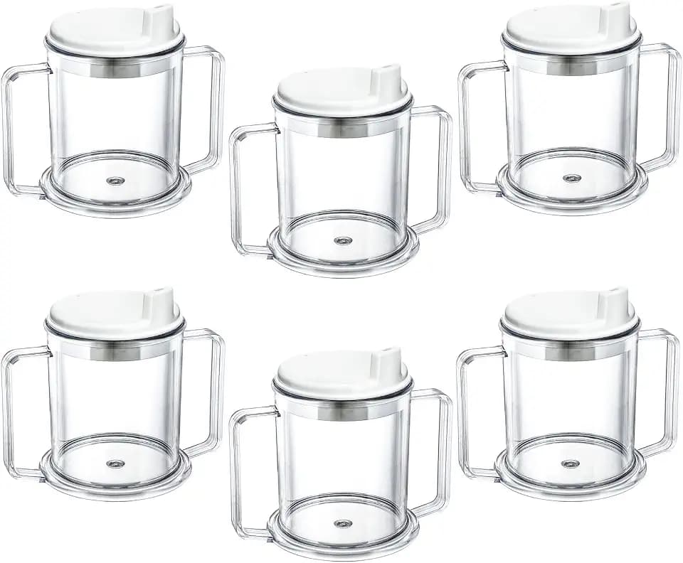 Eaasty 6 Pcs Adult Sippy Cups for Elderly, 10 Oz Spill Proof,White