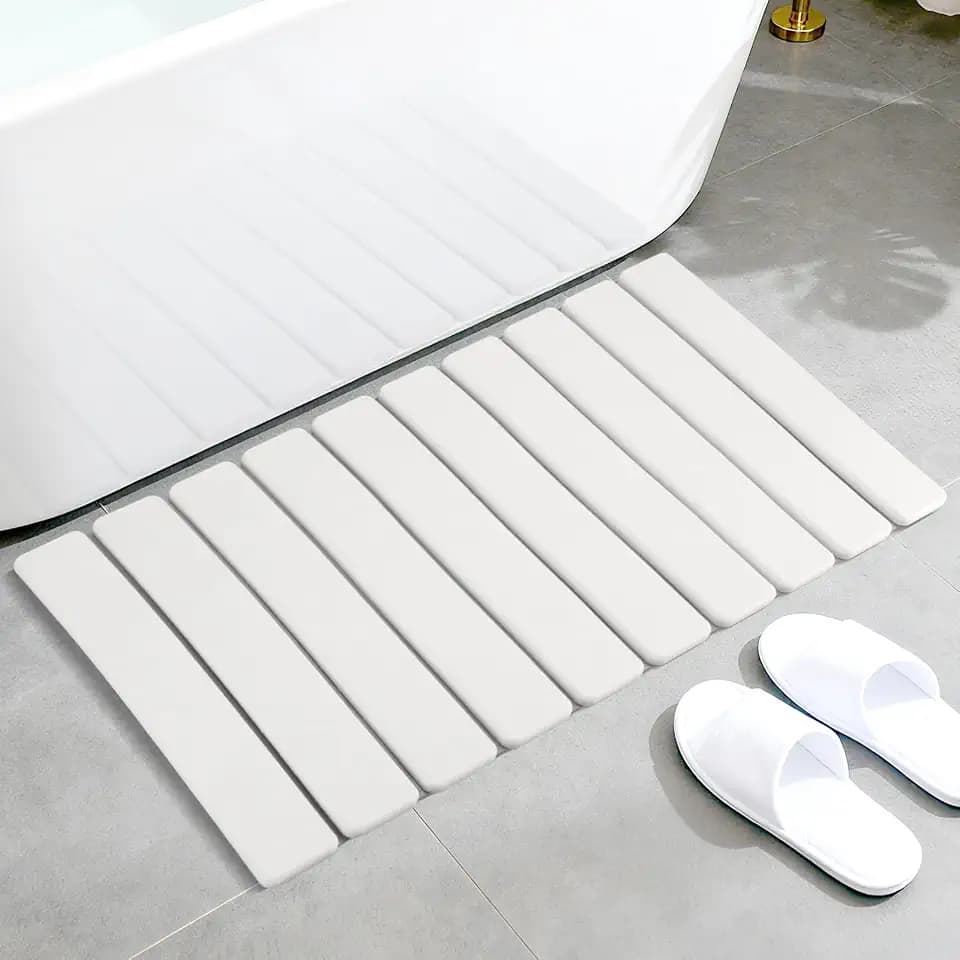 Stone Bath Mat 39 * 60cm, Badematte Stein, Bathroom Mat, Schnell Trocknend, Kann So In Der Küche Verwendet Werden Kann Halle, Zusammenklappbar für die Lagerung,Abtropfmatte Geschirr (Weiß)