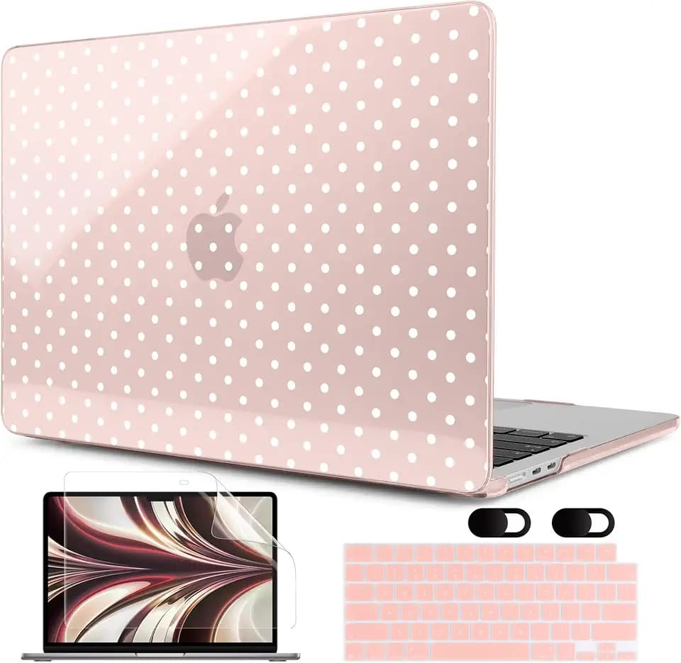 MEEgoodo Case for M5/M4/M3/M2 MacBook Air 13 inch 2026 2025 2024 2022, Fit Model A3449/A3240/A3113/A2681, Case Compatible with MacBook Air 13.6-inch, Pink & White Polka Dots