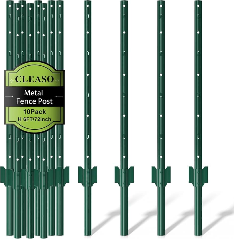 Metal Fence Posts Heavy Duty U-Post Stakes for Wire Fencing, 6 FT Green