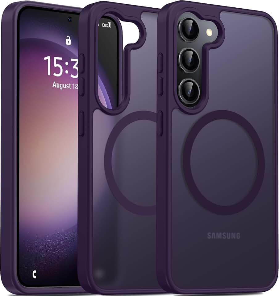 Oterkin Magnetic for Samsung Galaxy S23 Case Matte, S23 Phone Case Compatible with MagSafe Frosted Translucent Shockproof Anti-Scratch Slim Fit Case Military Grade Protection (Dark Purple)