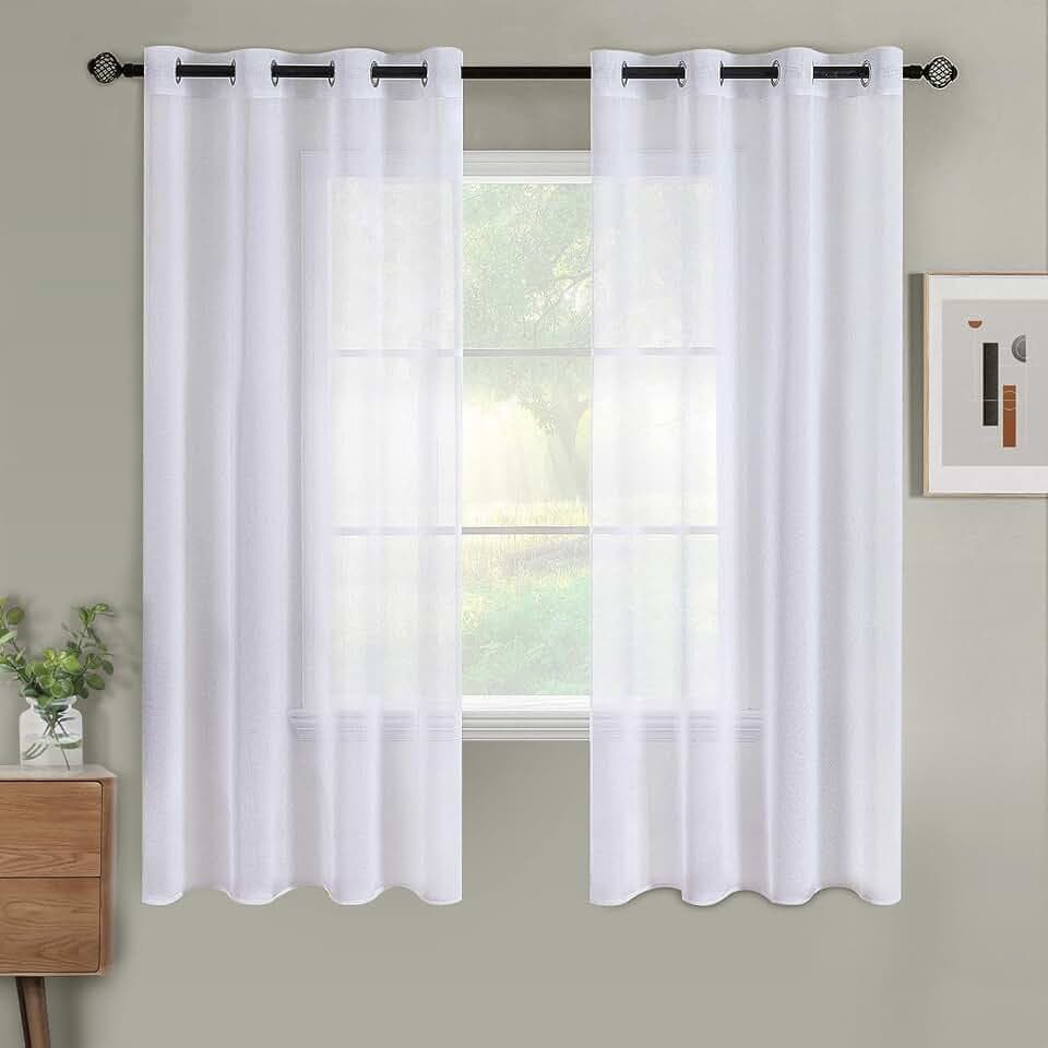 Woaboy Voile Kurz Gardinen Wohnzimmer Vorhänge Ösen 2er 140x145cm Weiß