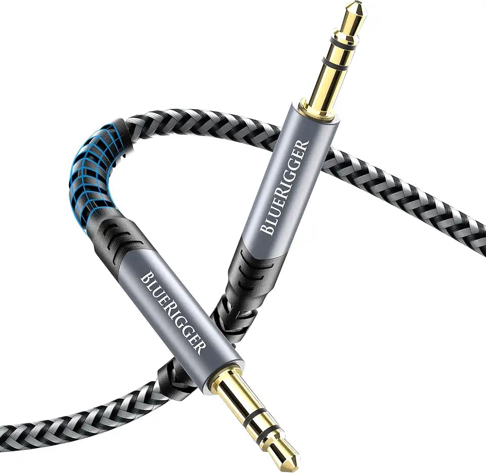 BlueRigger 3.5mm Stereo Audio Cable (35FT, 24K Gold Plated Jack, Auxiliary Cable, Male to Male, Hi-Fi Sound) – Aux Cord for Headphones, Home Car Stereo, Speaker, Amplifier, Phones, Tablets, Laptops