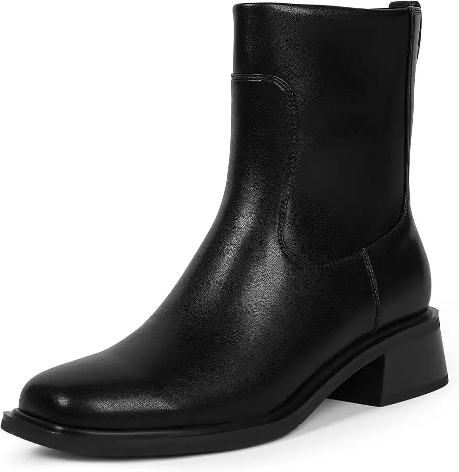 QIY Ankle Boots for Women Square Toe Low Heel Boots