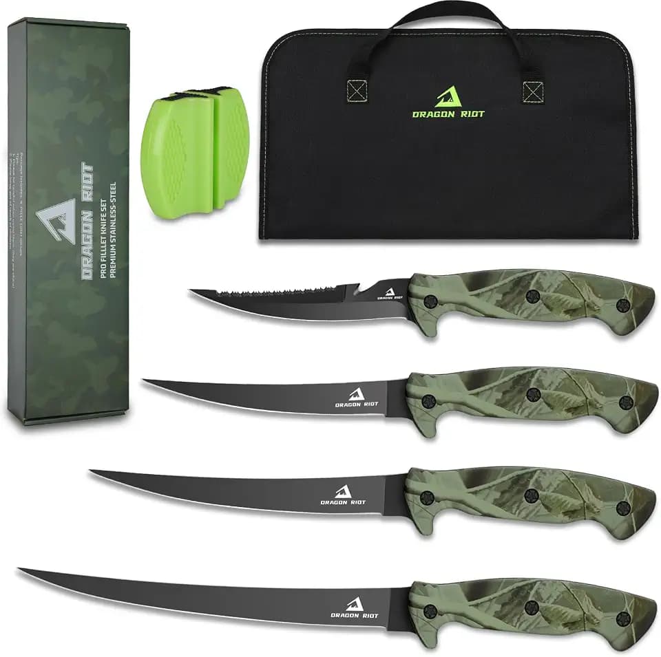 DRAGON RIOT Filetiermesser Fisch Set, Flexibel Fischmesser mit Tasche