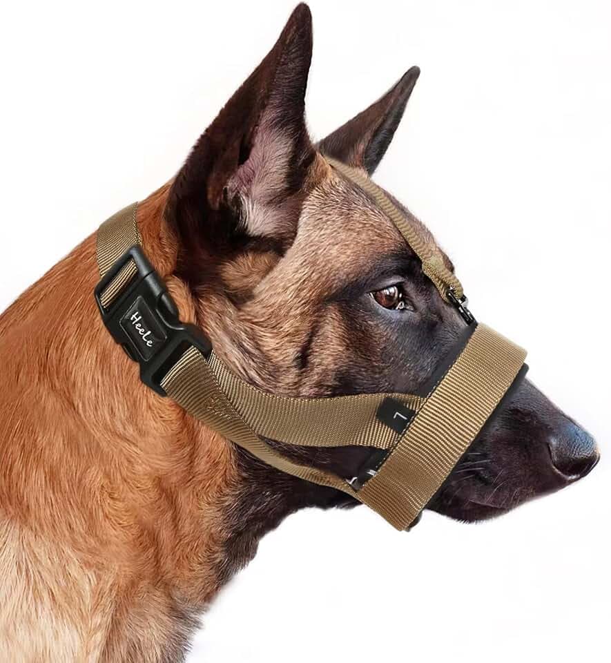 HEELE Maulkorb für Hund mit Kopfriemen, Weiche Gepolstert, Braun, M