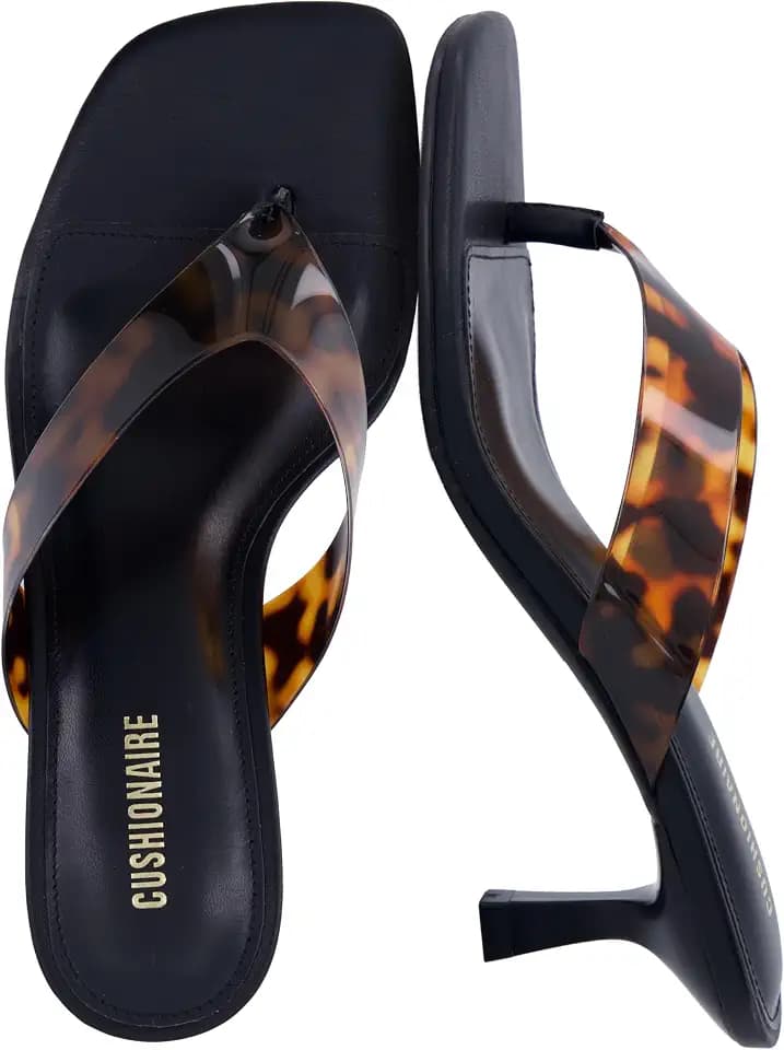CUSHIONAIRE Mezzo Clear Strap Kitten Heels for Women, Square Toe Flip Flop Sandal Heels with Memory Foam Comfort