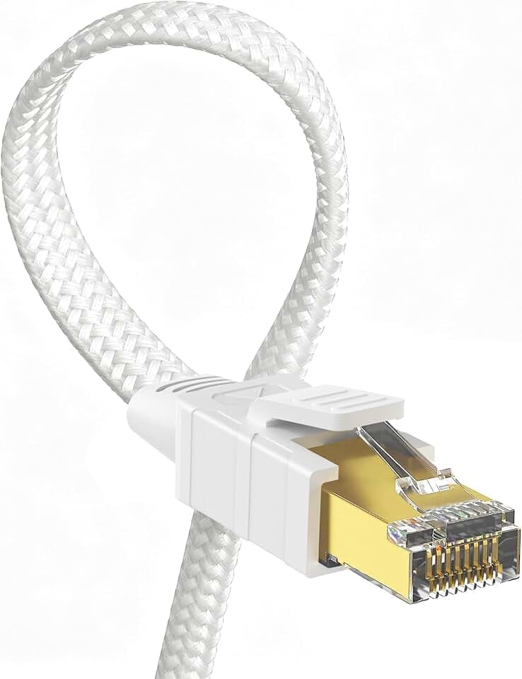 Orbram Cat 8 Ethernet Cable 25FT Braided, 40Gbps 2000MHz High Speed White