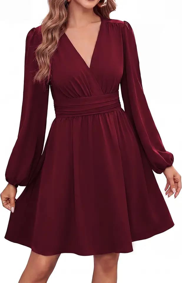 Kate Kasin Damen V Ausschnitt Langarm Wickelkleid mit Taschen