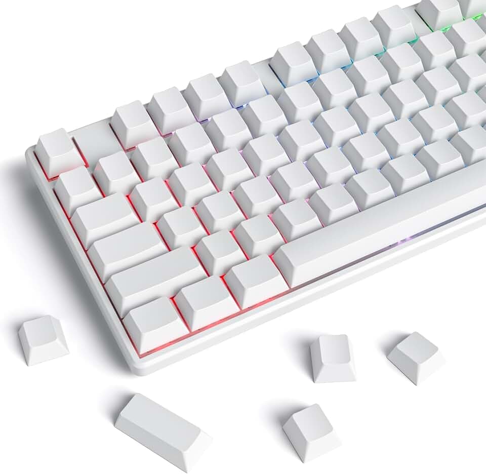 Guffercty kred Blank Keycaps Thick PBT Cherry Profile, 129 Keys Minimalist White Keycap Set with 7U Spacebar for Mechanical Keyboard(Blank White)