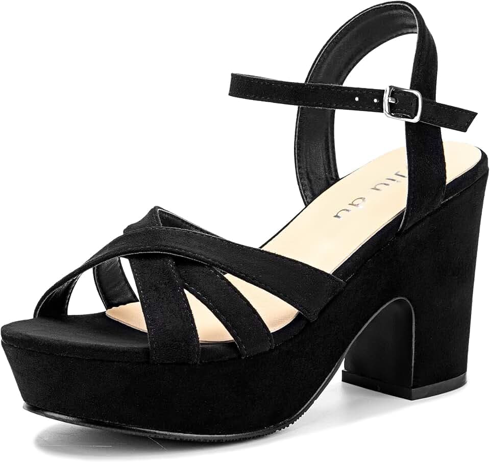 Jiu du Women's Platform Heels Wedge Sandal Chunky Heel Ankle Strap Sandals