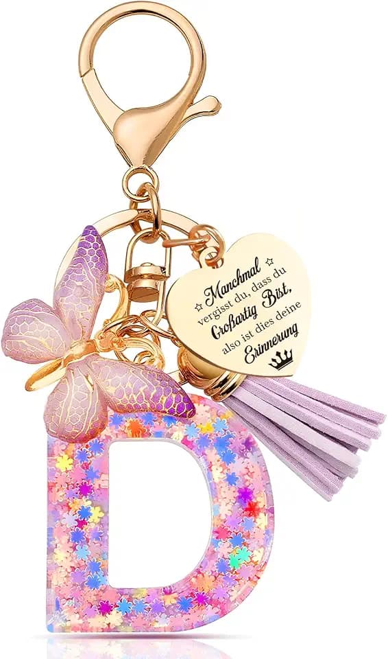 Schlüsselanhänger Mädchen mit Buchstabe Schmetterling