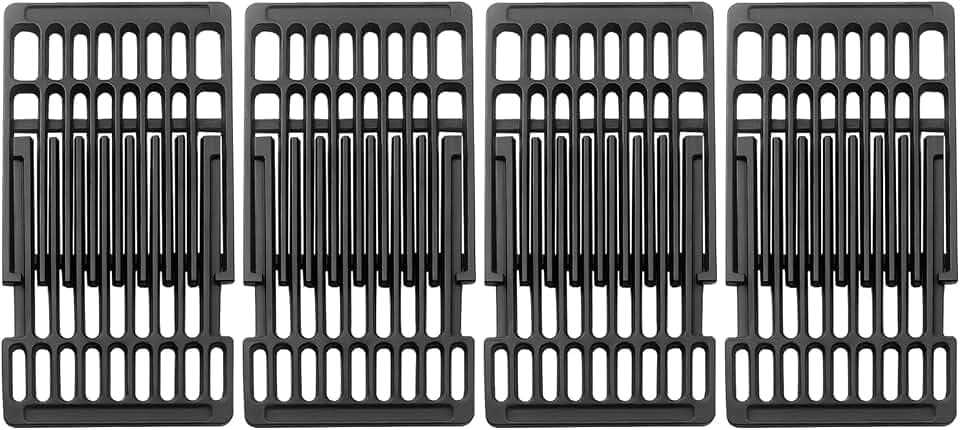 Cast Iron Adjustable Cooking 4 Grates Replacement Universal Expandable Adjust Cooking Grill Grids, DIY BBQ Grill Grid, from 14 inch up to 20 inch Long, Each 8 inch Wide