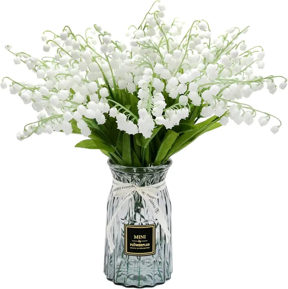 Hananona 12 Pcs Artificial Lily of The Valley Faux White Bell Flowers Wind Chime Orchid Wedding Bouquet, May Flower for Home Garden Wedding Party (12)