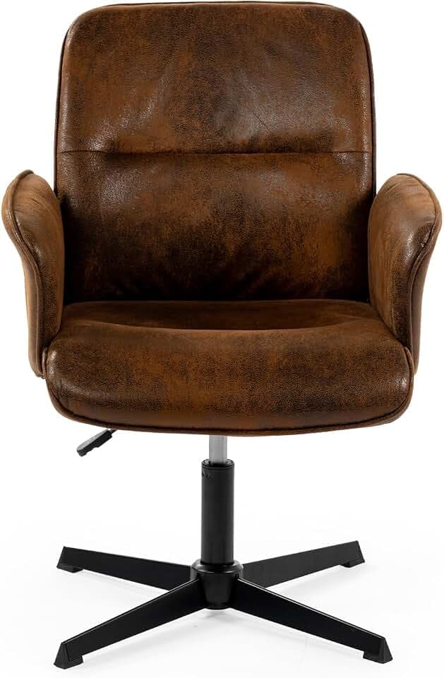 MEUBLE Cosy Bürostuhl Ergonomisch Schreibtischstuhl mit höhenverstellbar Armlehnen 360° Drehbar Schminkstuhl Sessel für Büro Wohnzimmer Schlafzimmer Vanity, Wildleder, Braun