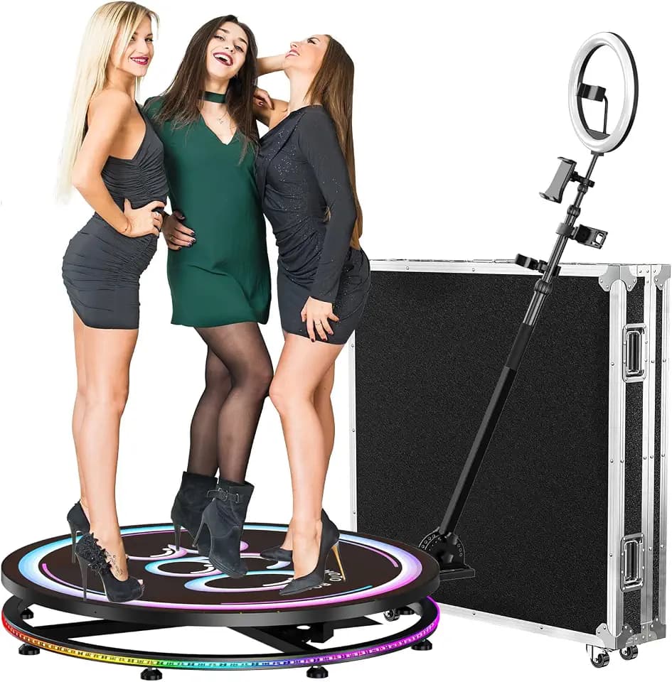 360 Photo Booth Machine with Software APP Remote Control for Parties People to Stand on Free Customize Logo - JIYANG Auto Slow Motion Rotating3-4 (31.5"+Flight Case)