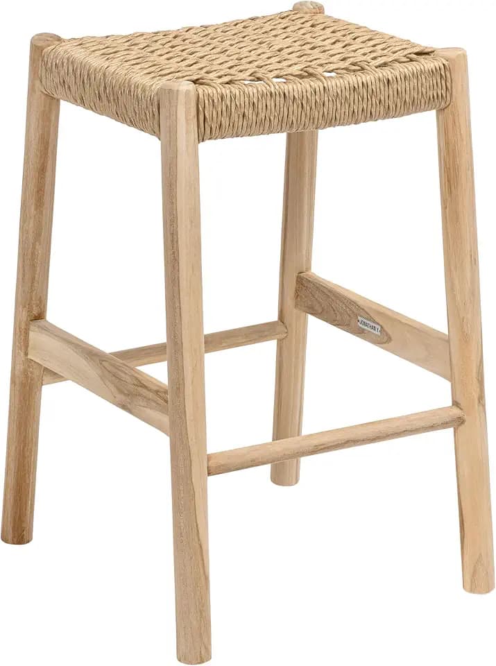JONATHAN Y Armati 25.6" Teak Backless Indoor Outdoor Counter Stool, Beige