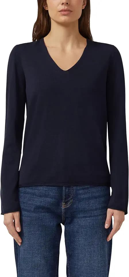 s.Oliver Feinstrickpullover mit V-Ausschnitt und Rollkante am Saum
