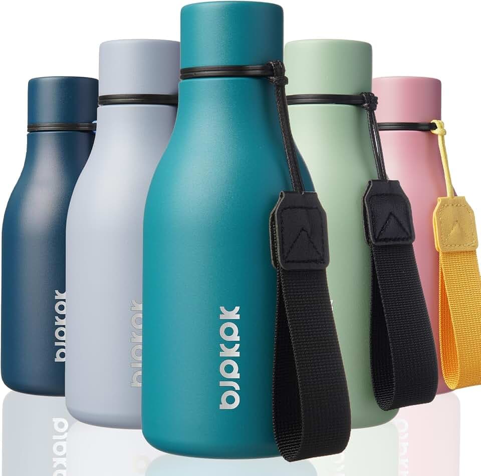 BJPKPK 12oz Insulated Water Bottle, Stainless Steel Bottle with Carry Strap