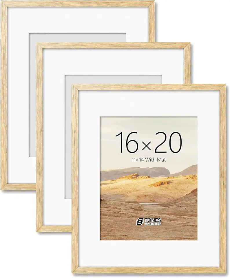 TONES FRAME DESIGN 16x20 Picture Frames,Solid wood Frame with Mat,3 Pack