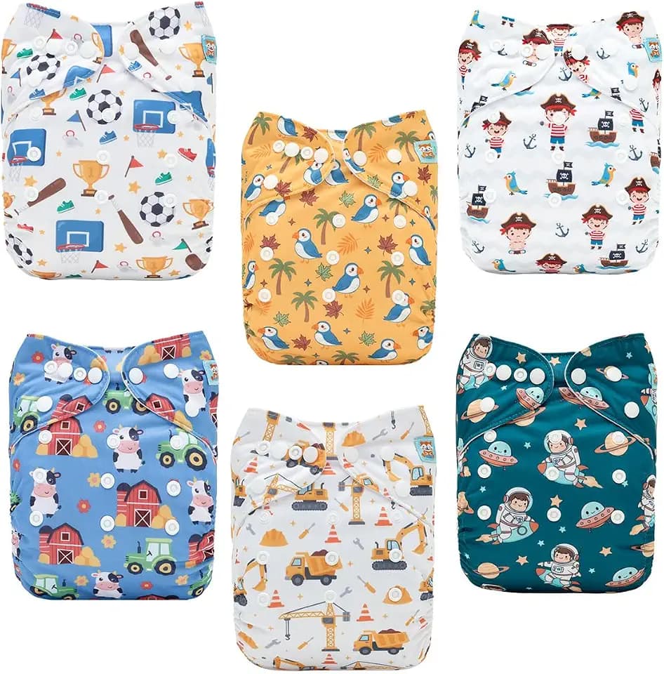 ALVABABY Baby Cloth Diapers 6 Pack with 12 Inserts Cloth Diaper Covers Adjustable Washable Reusable for Baby Girls and Boys