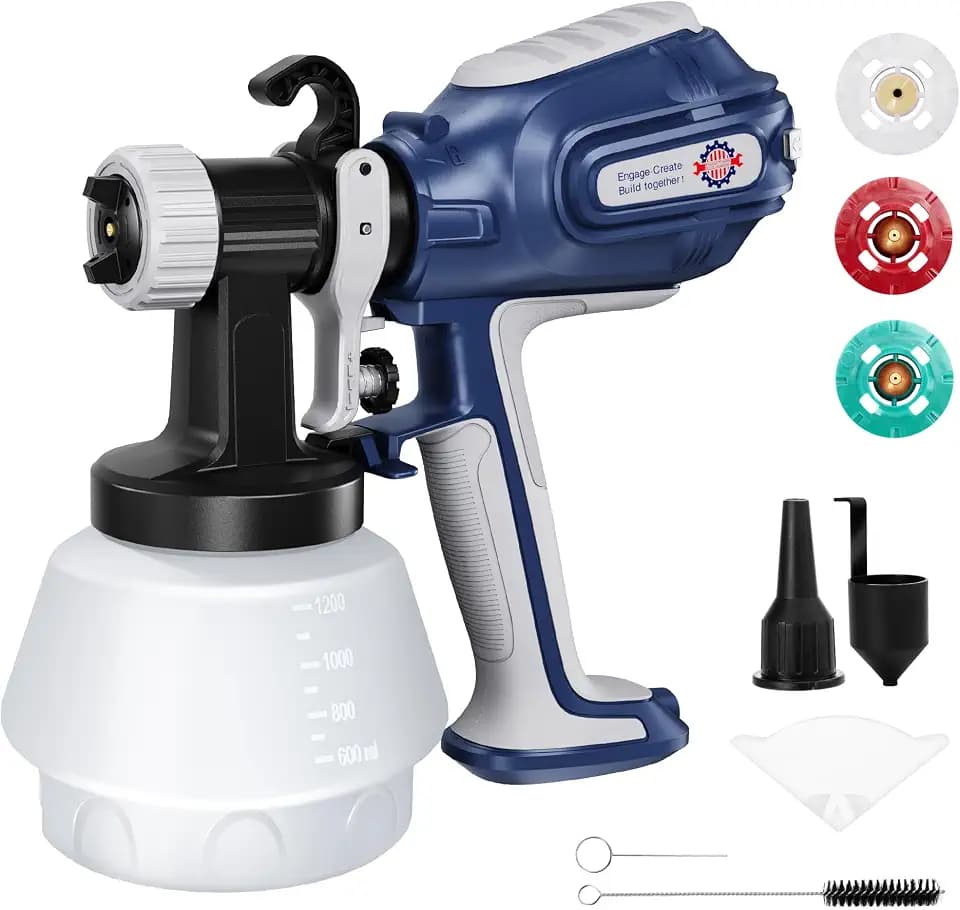 Farbsprühsystem 700W HVLP, Farbsprühpistole mit 1200ml Behälter, Farbsprühgerät mit 3 Düsen & 3 Sprühmustern, Höhere Durchflussrate 1500 ml/min, Staubblas-Düse & Sauberer Anschluss
