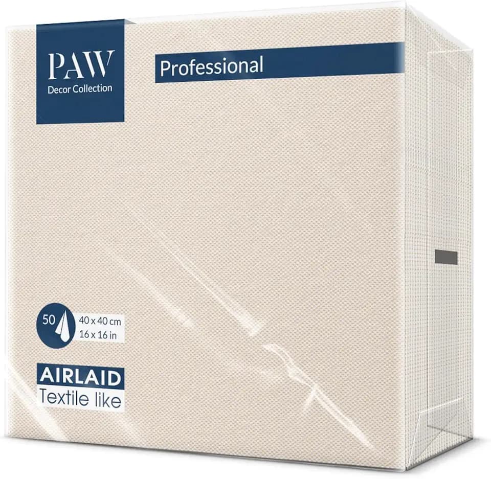 PAW Stoffähnliche Servietten 40 x 40 cm, 50 Stück - Stoffdesign Creme