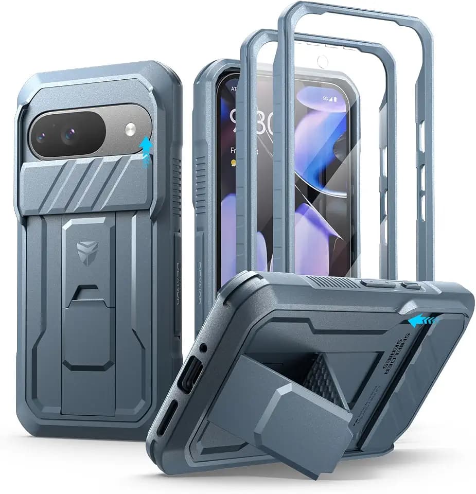 Dexnor for Google Pixel 9 Case with Slide Camera Cover & Built-in Screen Protector & Heavy-Duty Kickstand,Full-Body Protective Cover Rugged Bumper Cases for Pixel 9,Navy Blue(2024)