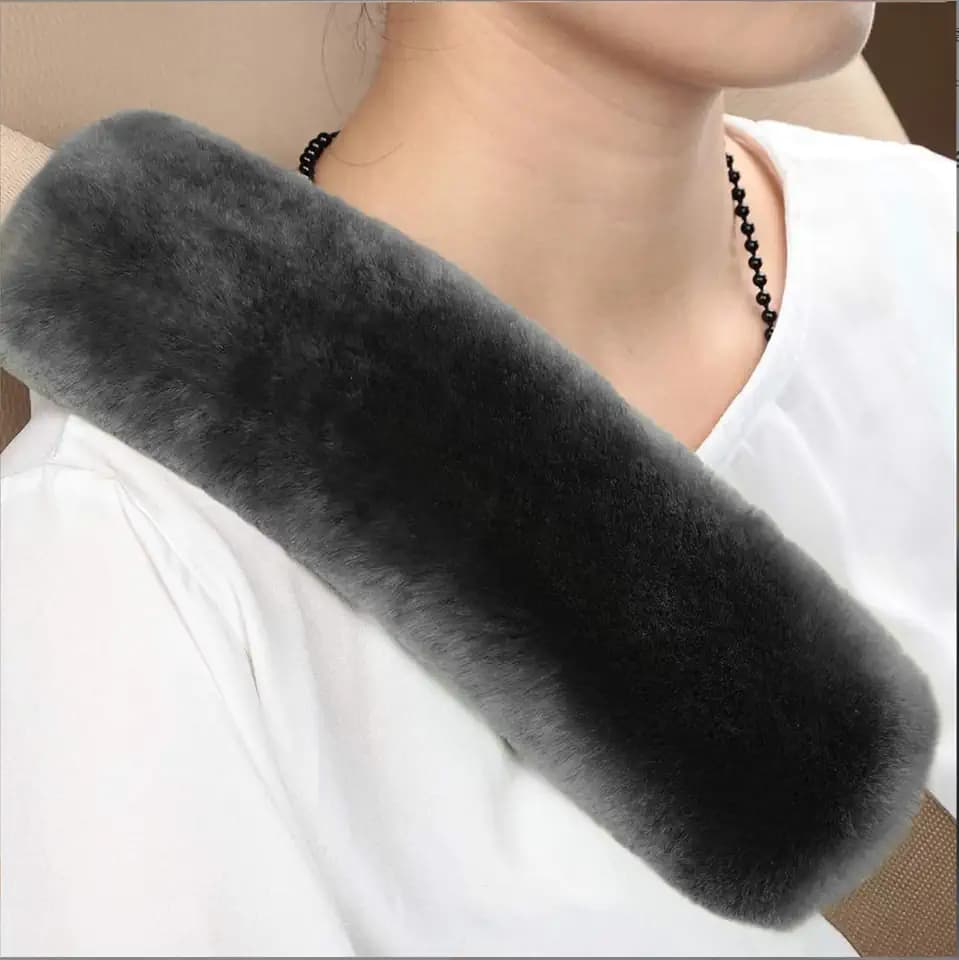 2pc Soft Genuine Sheepskin Wool Auto Seat Belt Cover Seatbelt Shoulder Pad for a More Comfortable Driving, Compatible with All Cars(Dark Gray)