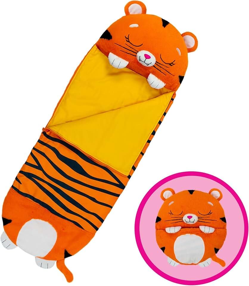 Happy Nappers: Pillow & Sleepy Sack: Large - Tiger Tobi - 66 x 30, 2-in-1: Plush Animal Opens Into Sleeping Bag, Soft Play & Nap Character, Kids 3+