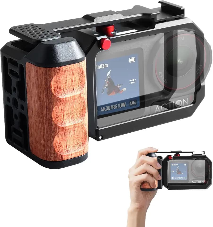 Vertikaler Kamerakäfig mit Seitengriff, kompatibel mit DJI OSMO Action 5 Pro Action 4 Action 3, geteilter Käfig und Handgriff mit Seesaw-Shutter-Verlängerungsstange und integrierter Kaltschuhhalterung