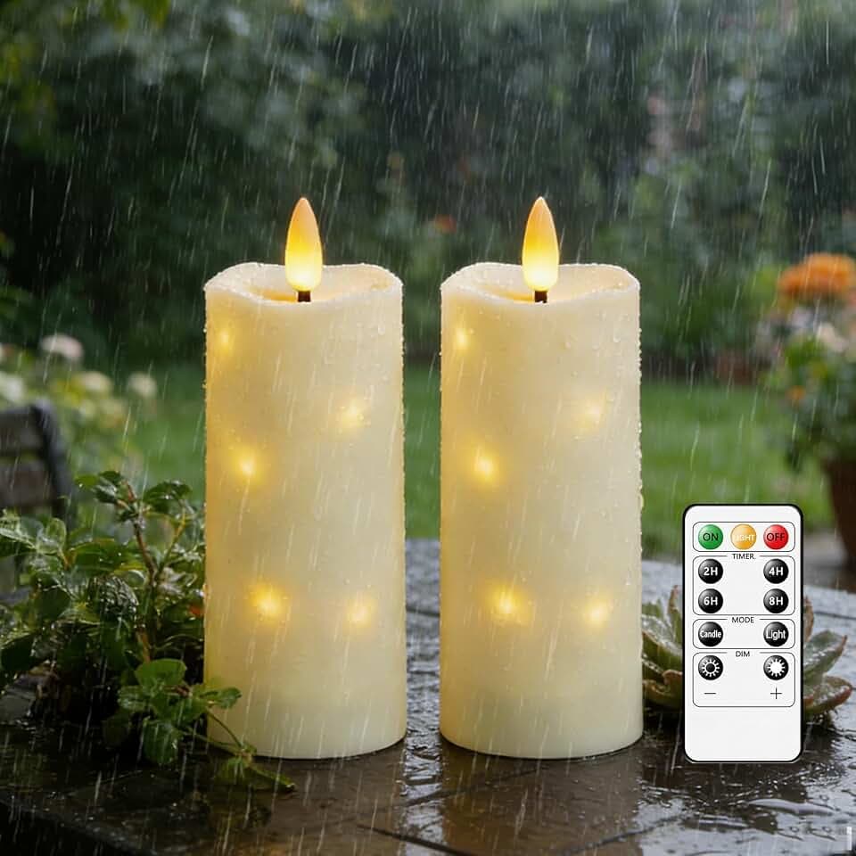 Nimiko Waterproof Outdoor,with Timer & Remote - 2 Pack Flameless LED Candles, Battery Operated Candles (D2.2 xH6/6, Ivory) Used for Home Decoration and Holiday Decoration
