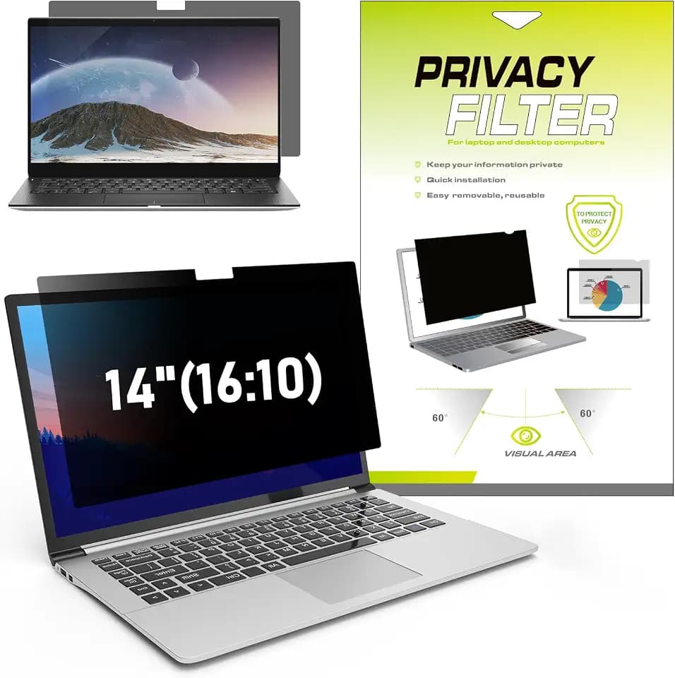 LAMA Blickschutzfilter für 14 Zoll Laptop Blickschutzfolie Blickschutzfilter Laptop Screen Filter Datenschutzbildschirmfilter mit Sichtschutz, Anti-Blaulicht und Blendschutz 16:10 (301 x 188 mm)