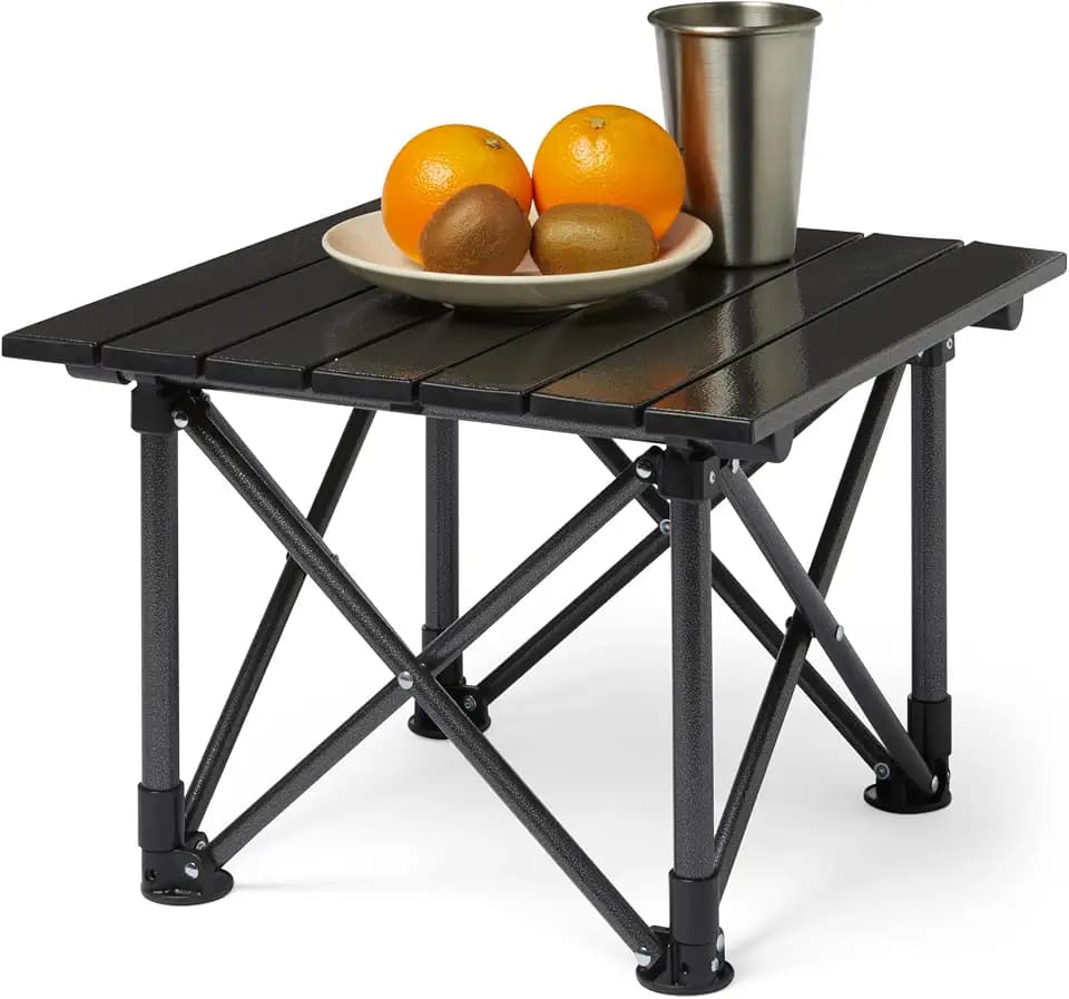 Amazon Basics Folding Camping Table, Made of Alloy Steel and Aluminum, Small, 15.7 x 16.1 x 11 Inches, 4.4 lbs, Black