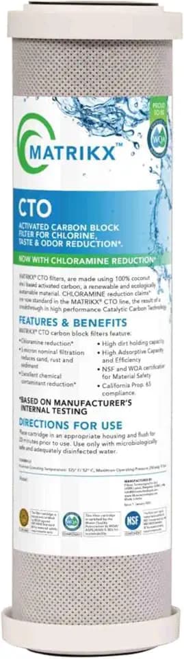 Matrikx 10 inch CTO Carbon Block Filter now with Chloramine Reduction, 2.5 inch x 10 inch, 32-250-10-MATRIKX, Gray