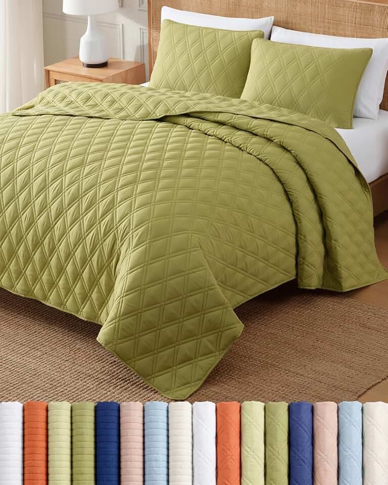 Quilt Set Cal King - Boho Set, Diamond Stitch - Olive Green, 118" x 106"