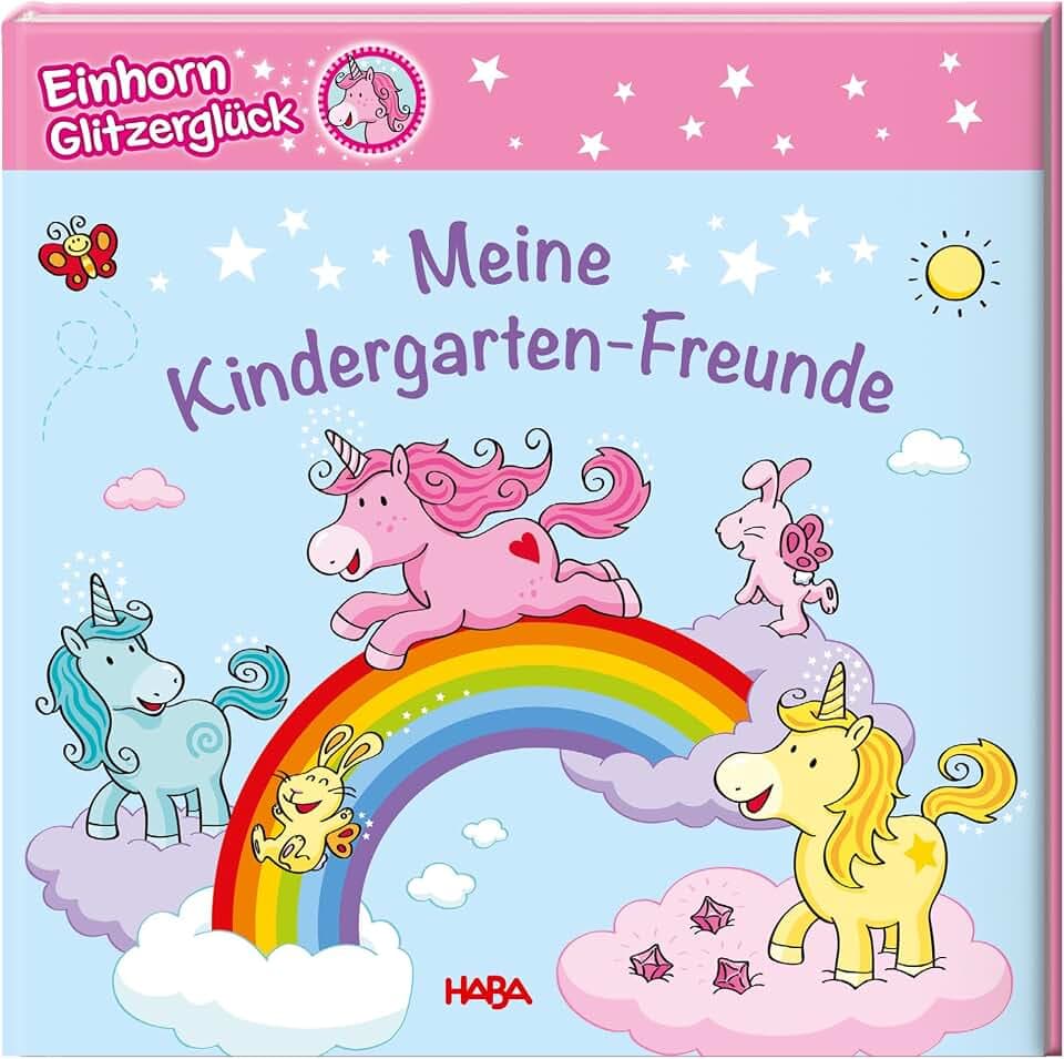 HABA Einhorn Freundebuch für Kindergartenkinder – Glitzerglückwelt Album mit Geburtstagskalender, Fotoseiten & kreativen Eintragseiten – Perfektes ... Kita & Vorschule (Meine Kindergarten-Freunde)