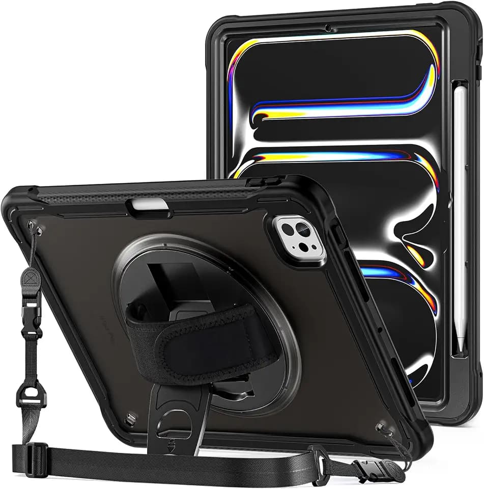 ProCase Rugged Case for iPad Pro 11 inch M5 / M4 with Pencil Hold -Black