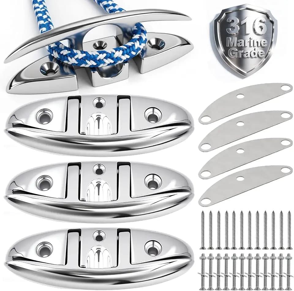 5" 6" Folding Boat Cleats Marine Grade 316 Stainless Steel Flip up Boat Dock Cleats Rope Cleat with Backing Plates for Deck, Kayak Yacht
