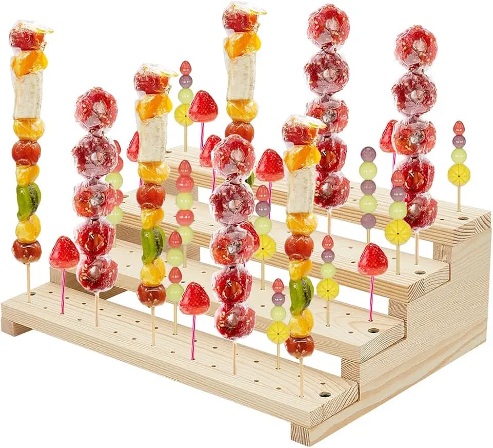 PH PandaHall Holzspießhalter 120 löcher Holz Pick Stehen 4 Tier Buffet Display Board Multi Level Display Steht Für Buffets Bankett Cocktail Party