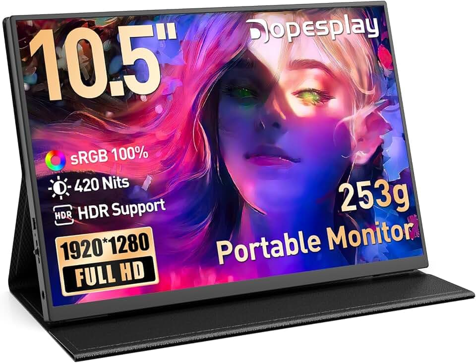 Dopesplay 10.5" Ultra-Thin Travel Portable Monitor with Case, 1280P HDR