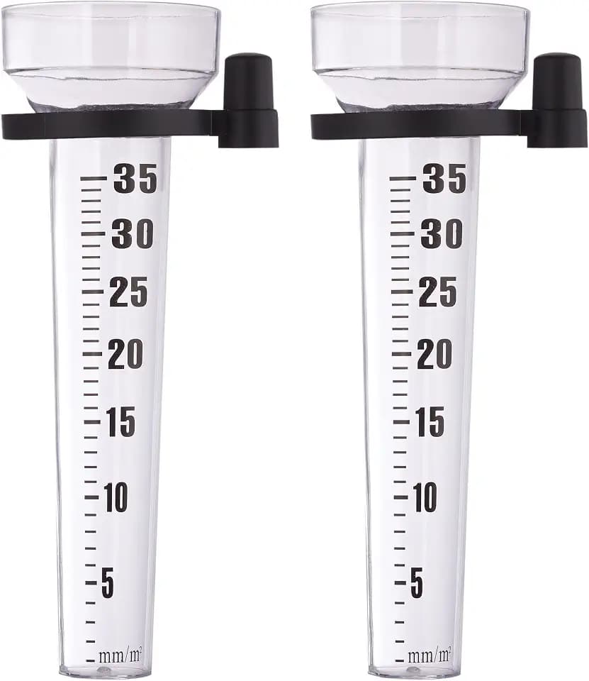 Relaxdays Regenmesser 2er Set, mit Halter, Niederschlagsmesser Garten, große Anzeige 35 mm/m², Kunststoff, transparent 10025387