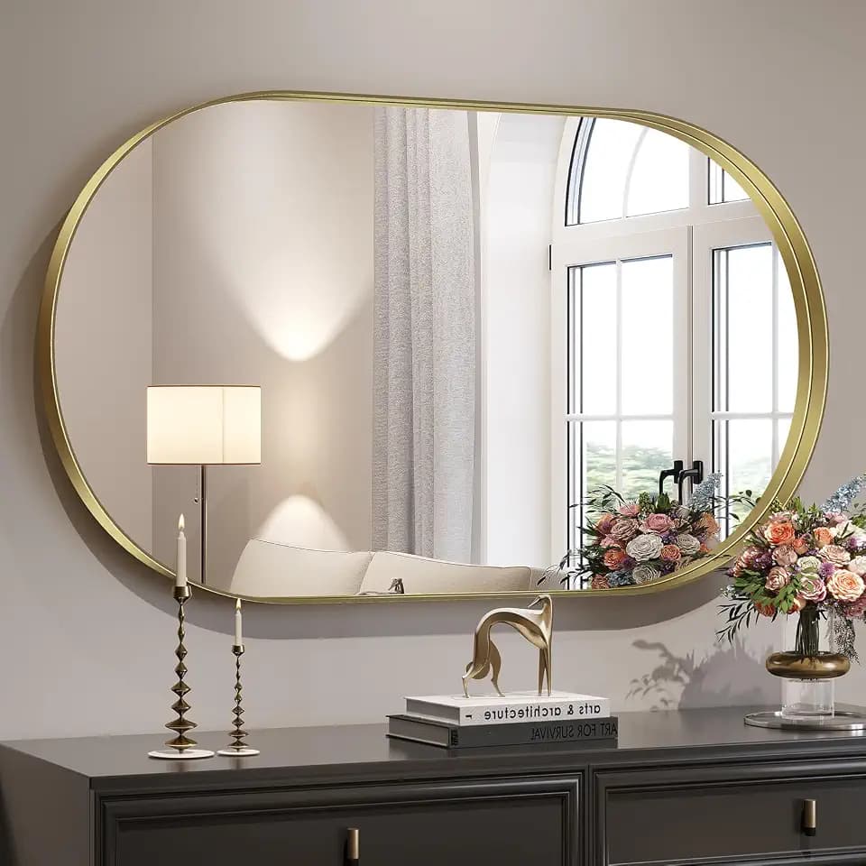 Brightify Gold Oval Mirror for Wall, 30x48 Metal Framed Bathroom Vanity Mirrors Gold, Modern Large Mirror for Bedroom Living Room Wall Decorative Hang Vertical and Horizontal