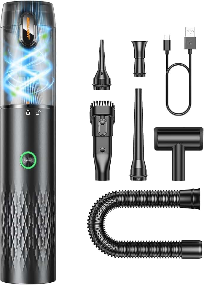 SEALIGHT Auto Staubsauger kabellos, Handstaubsauger für Auto mit Hoher Leistung, Typ-C-Aufladung, 2 Saugmodi, Bis zu 40 Min Laufzeit, Kleiner Mini-Staubsauger für Auto, Tierhaare, Zuhause