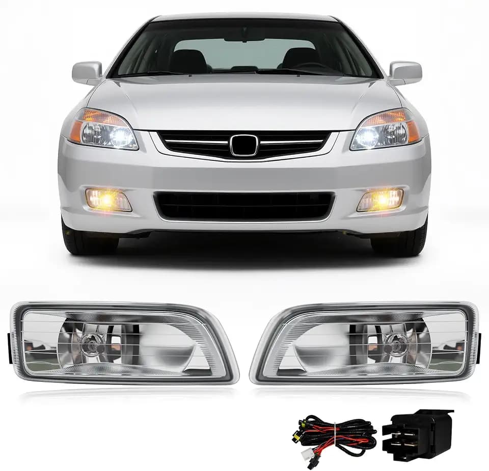 Fog Lights Assembly Compatible with 2003-2007 Honda Accord 4Door Sedan 2004-2008 Acura TL Fog Light Replacement with Halogen Bulbs Clear Lens Switch Harness Kit