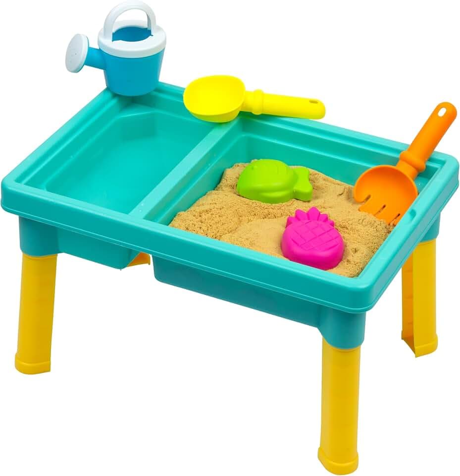 Playgro Sand Wassertisch Outdoor Spielzeug – Kleinkind Aktivitätstisch Sandkasten Spielzeug Sensorischer Tisch Sommerspielzeug Strandspieltisch 5-teiliges Zubehör für Baby Kinder Mädchen Jungen