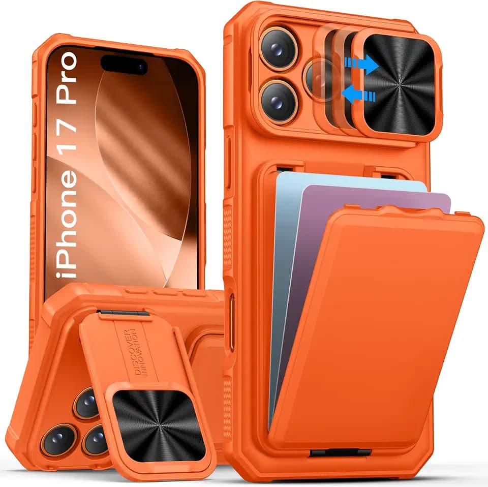 SSLOTSCASE for iPhone 17 Pro Case with Card Holder & Stand, Orange
